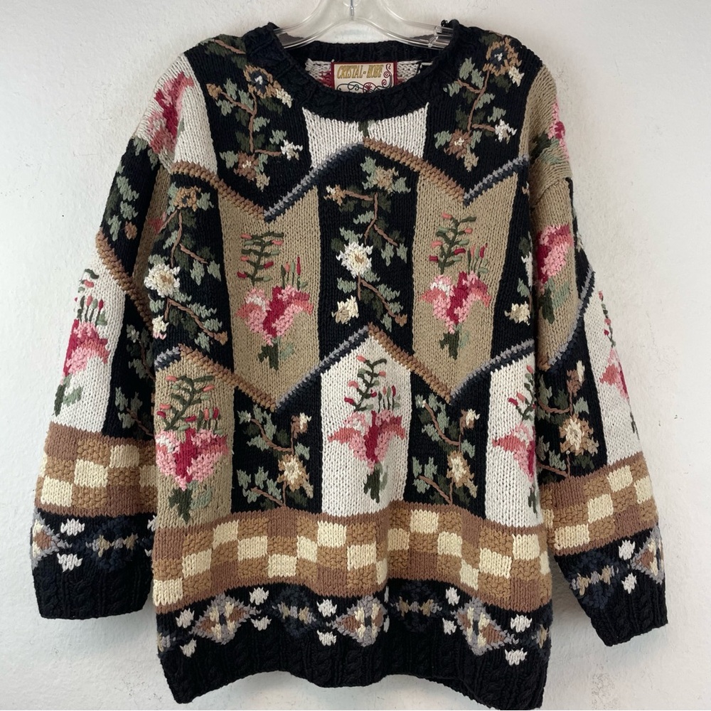 Vintage 90s Floral Cross Stitch Style Crystal-Kobe Sweater New with Tag